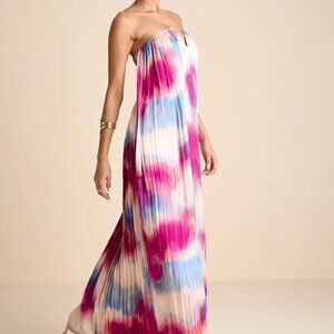 Lulus Celandine Multi Abstract Pleated Strapless Swing Maxi Dress Other - Size M